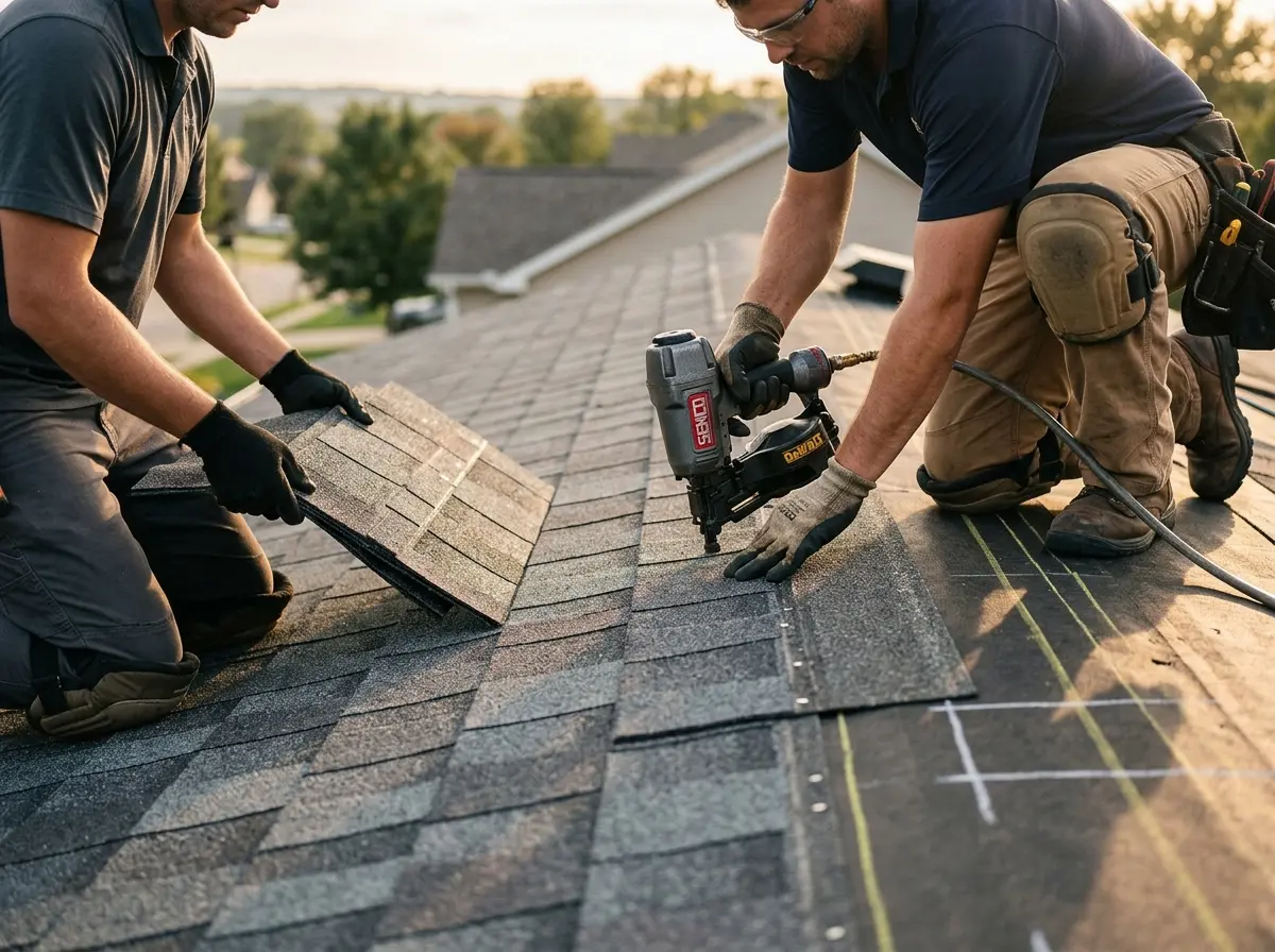 Professional roofer working on a residential roof in Castro Valley